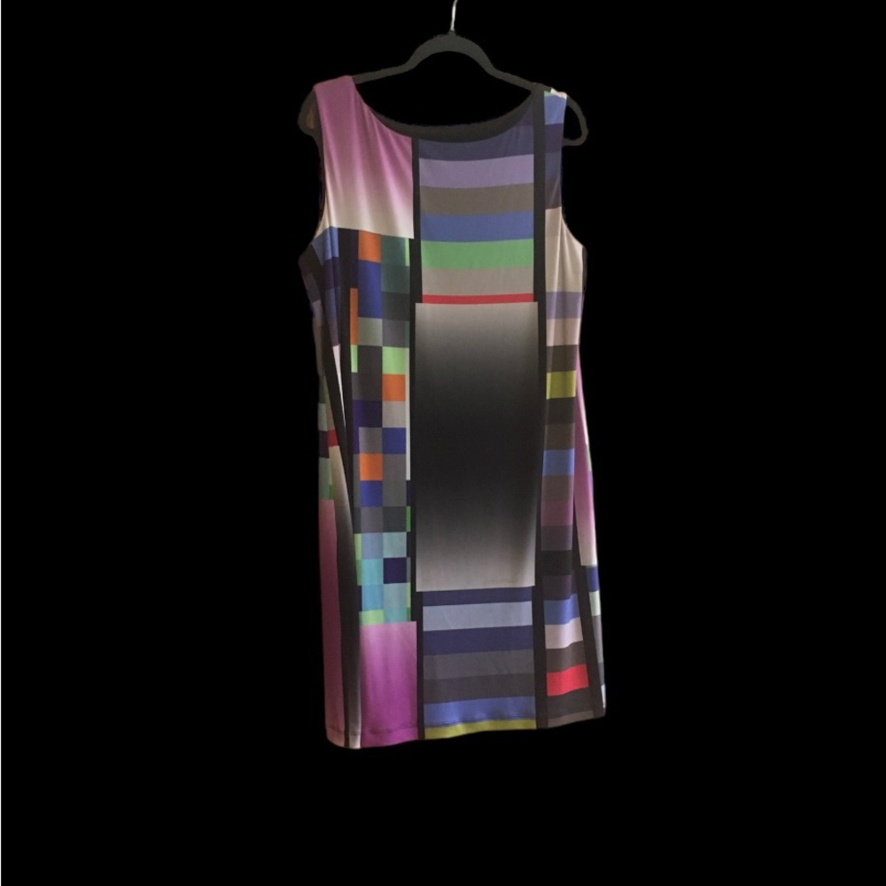 Suzy Chin for Maggy boutique geometric print multi colored sleeveless dress.